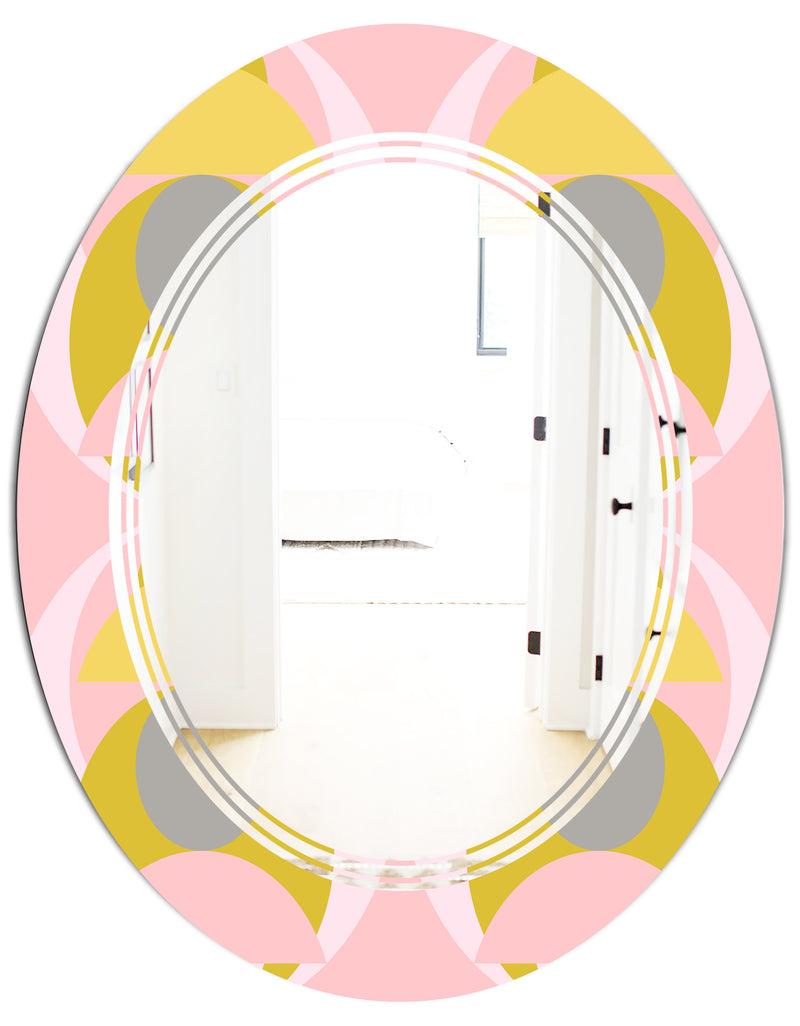 DesignQ Retro Pastel Circular Pattern IV - Modern Round Or Oval Wall Mirror - Triple C