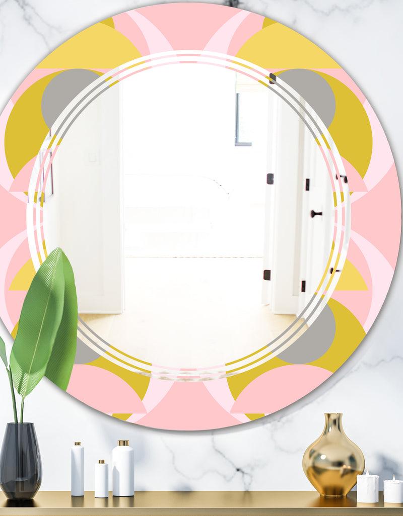 DesignQ Retro Pastel Circular Pattern IV - Modern Round or Oval Wall Mirror - Triple C