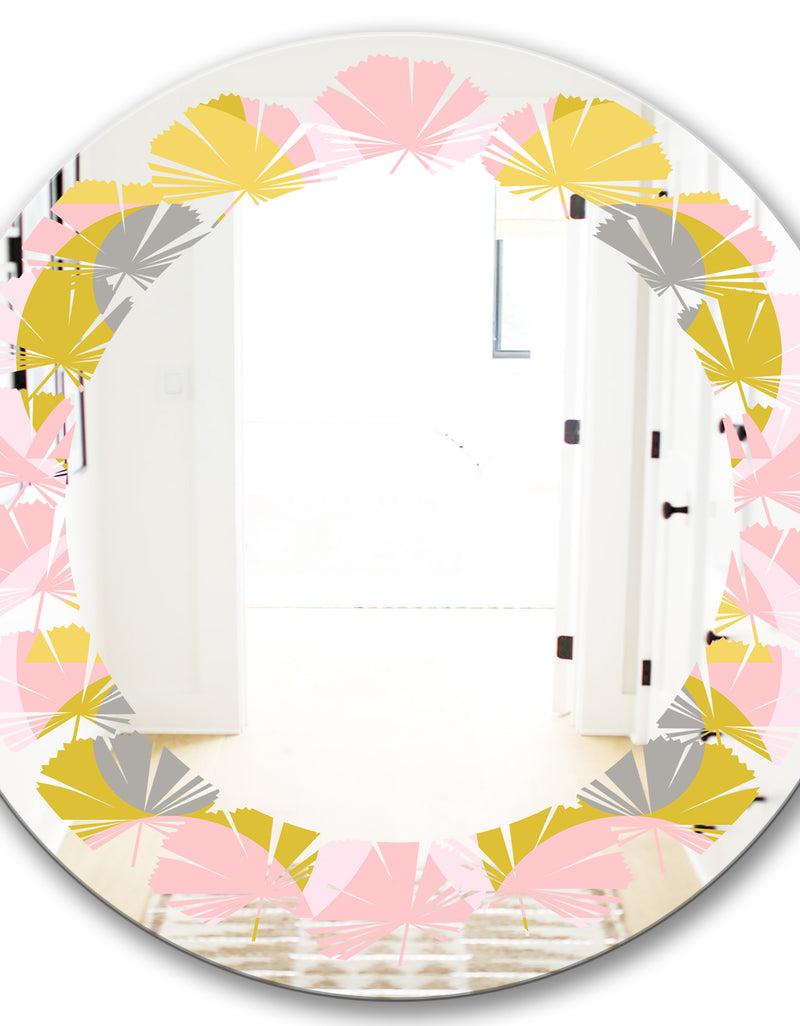 DesignQ Retro Pastel Circular Pattern IV - Modern Round Or Oval Wall Mirror - Leaves