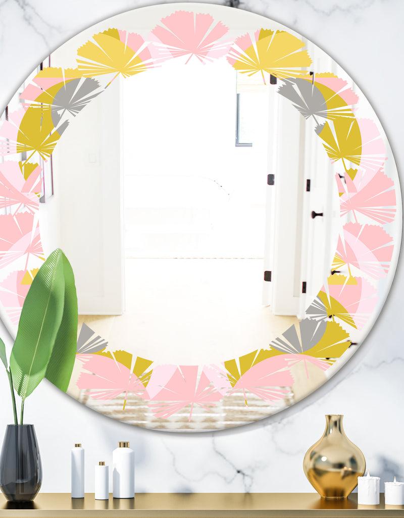DesignQ Retro Pastel Circular Pattern IV - Modern Round or Oval Wall Mirror - Leaves