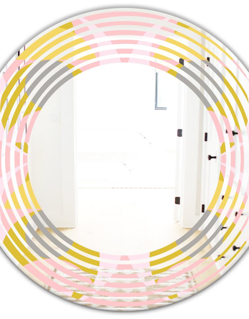DesignQ Retro Pastel Circular Pattern IV - Modern Round Or Oval Wall Mirror - Wave