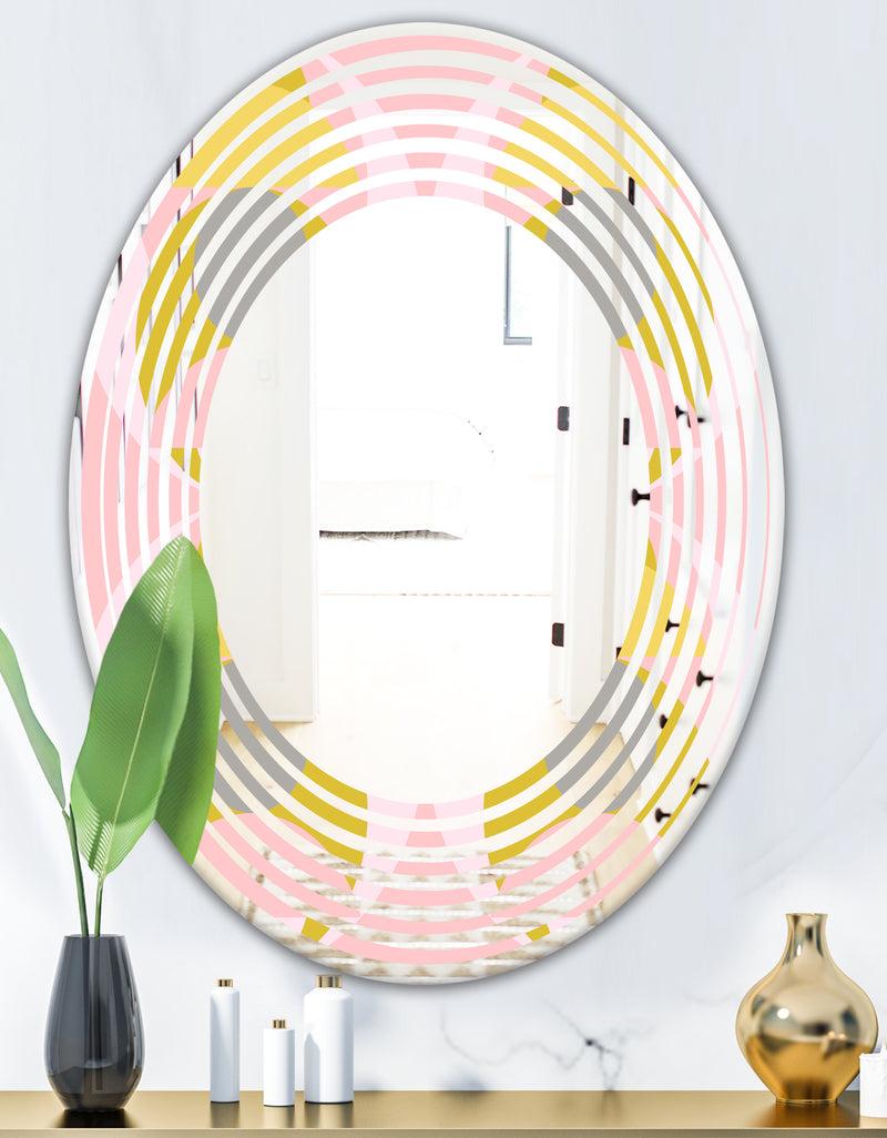 DesignQ Retro Pastel Circular Pattern IV - Modern Round Or Oval Wall Mirror - Wave