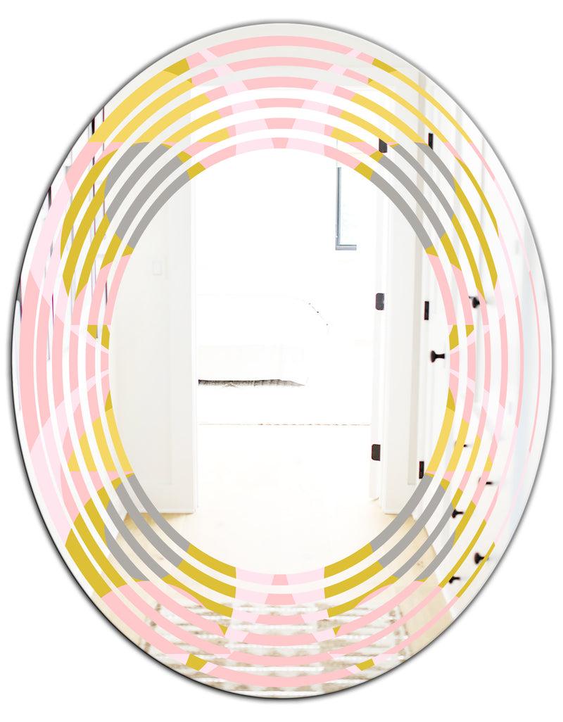 DesignQ Retro Pastel Circular Pattern IV - Modern Round Or Oval Wall Mirror - Wave