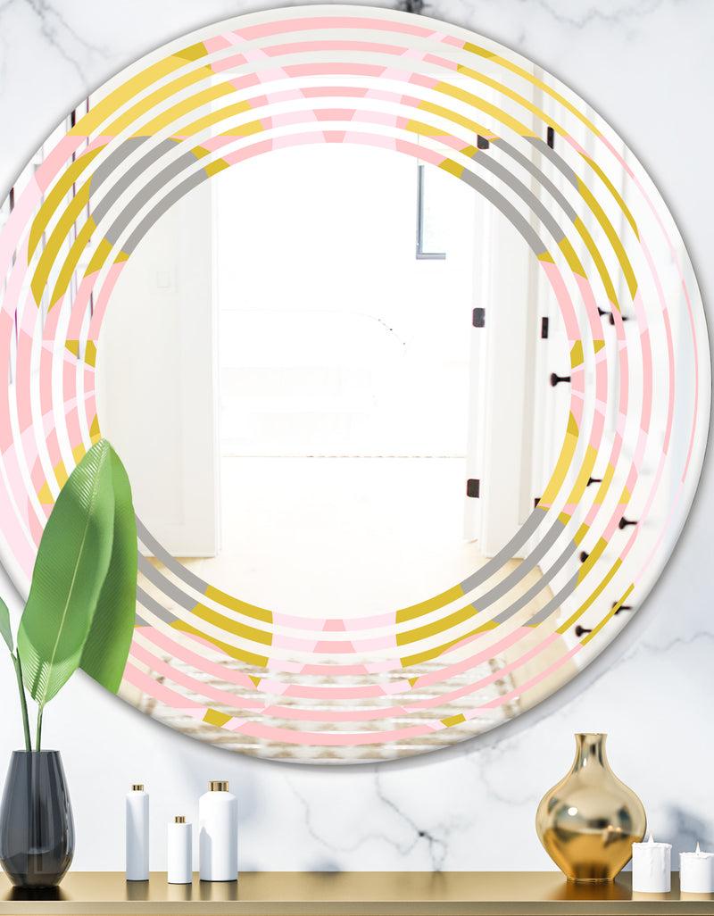 DesignQ Retro Pastel Circular Pattern IV - Modern Round or Oval Wall Mirror - Wave