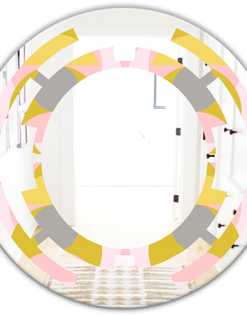 DesignQ Retro Pastel Circular Pattern IV - Modern Round Or Oval Wall Mirror - Space