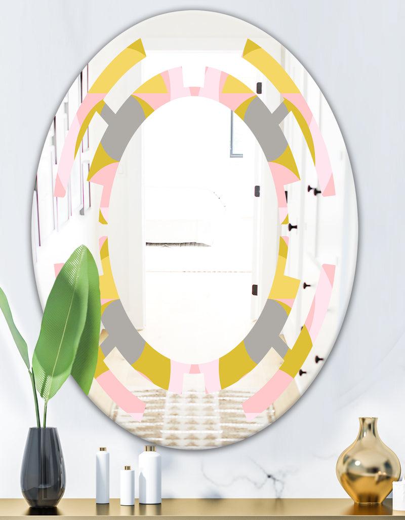 DesignQ Retro Pastel Circular Pattern IV - Modern Round Or Oval Wall Mirror - Space