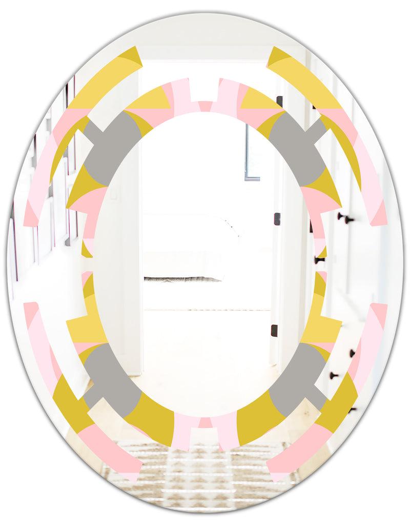DesignQ Retro Pastel Circular Pattern IV - Modern Round Or Oval Wall Mirror - Space