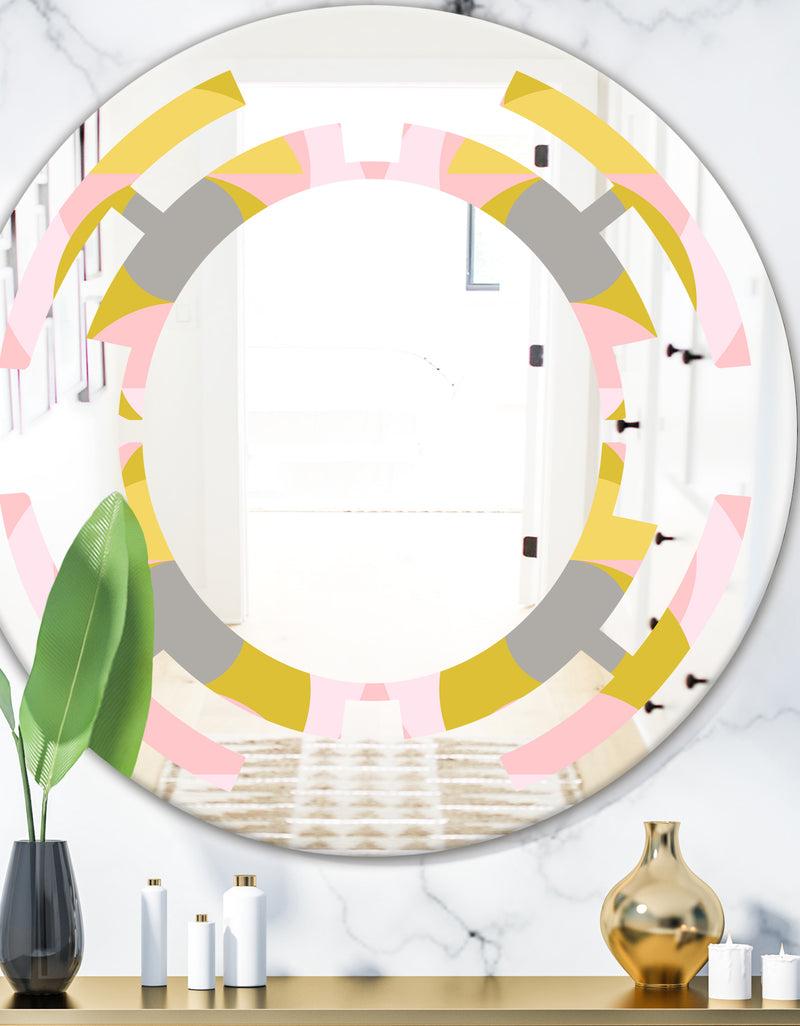DesignQ Retro Pastel Circular Pattern IV - Modern Round or Oval Wall Mirror - Space