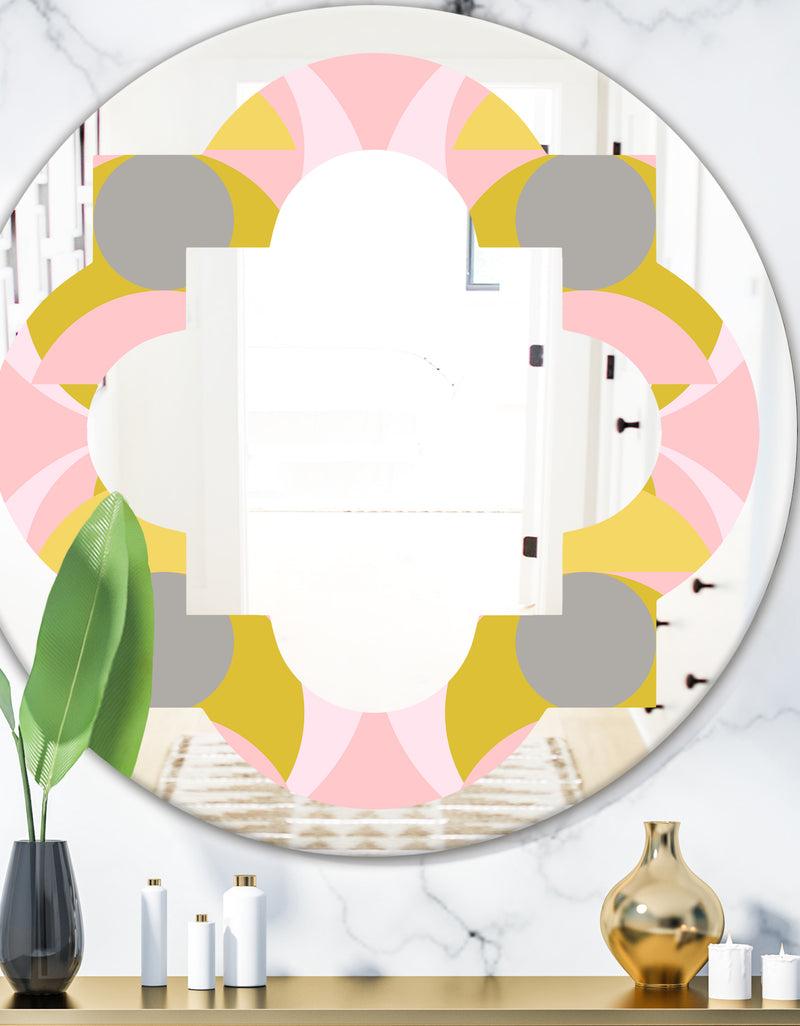 DesignQ Retro Pastel Circular Pattern IV - Modern Round or Oval Wall Mirror - Quatrefoil
