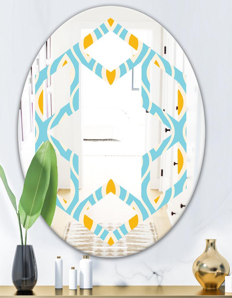 DesignQ Retro Pattern Abstract Design I - Modern Round Or Oval Wall Mirror - Hexagon Star