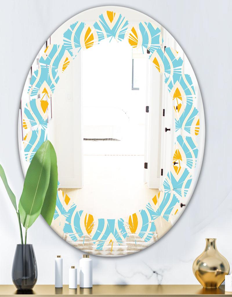 DesignQ Retro Pattern Abstract Design I - Modern Round Or Oval Wall Mirror - Leaves