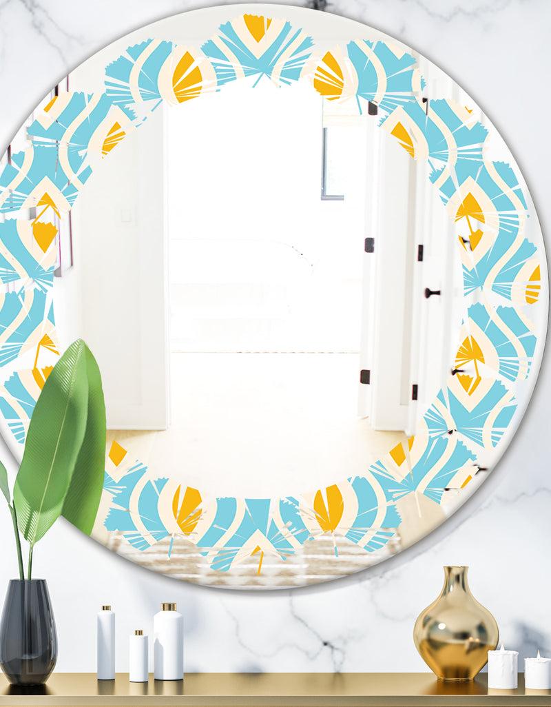 DesignQ Retro Pattern Abstract Design I - Modern Round or Oval Wall Mirror - Leaves