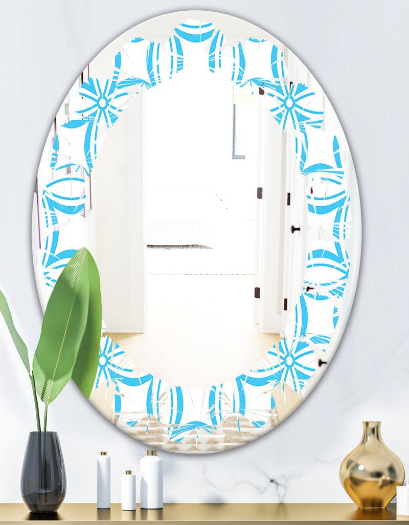 DesignQ Retro Pattern Abstract Design II - Modern Round Or Oval Wall Mirror - Leaves