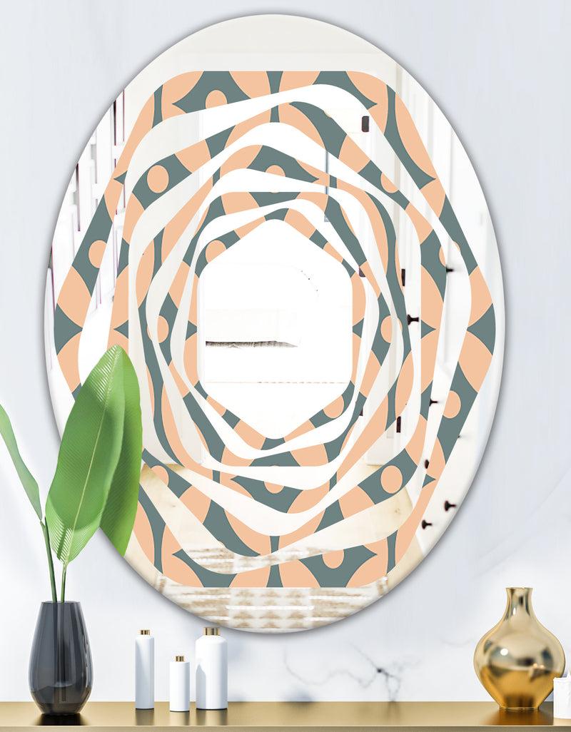 DesignQ Retro Pattern Abstract Design IV - Modern Round Or Oval Wall Mirror - Whirl