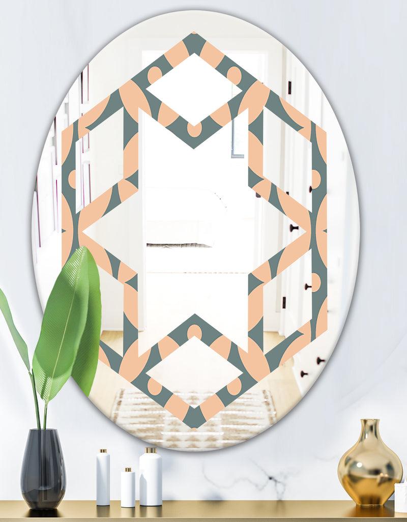 DesignQ Retro Pattern Abstract Design IV - Modern Round Or Oval Wall Mirror - Hexagon Star