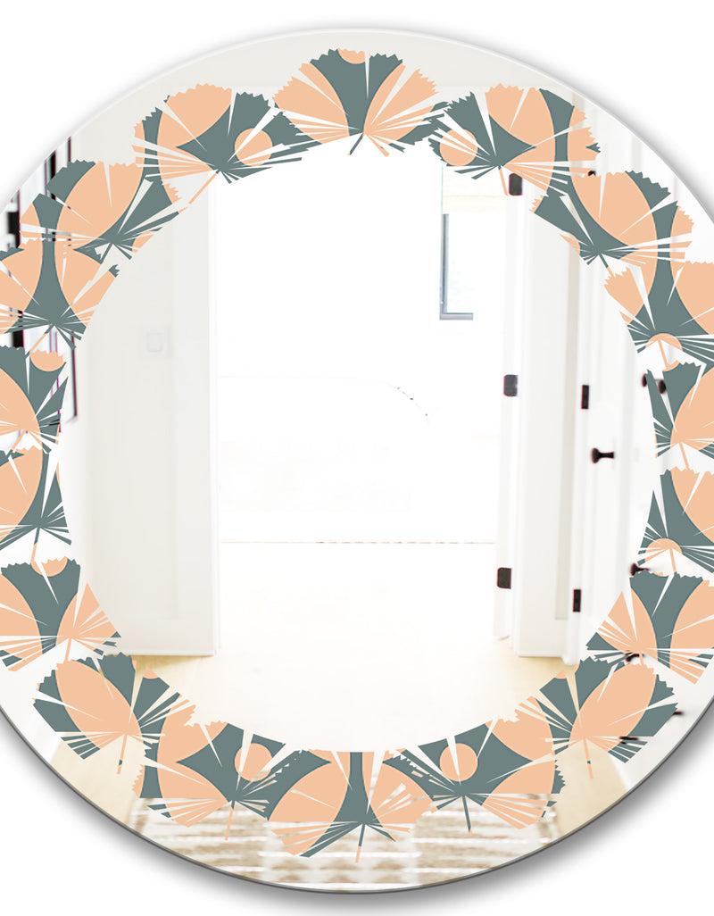 DesignQ Retro Pattern Abstract Design IV - Modern Round Or Oval Wall Mirror - Leaves