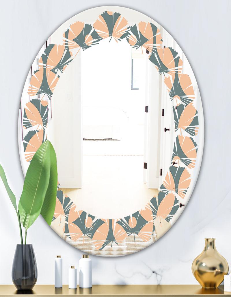 DesignQ Retro Pattern Abstract Design IV - Modern Round Or Oval Wall Mirror - Leaves