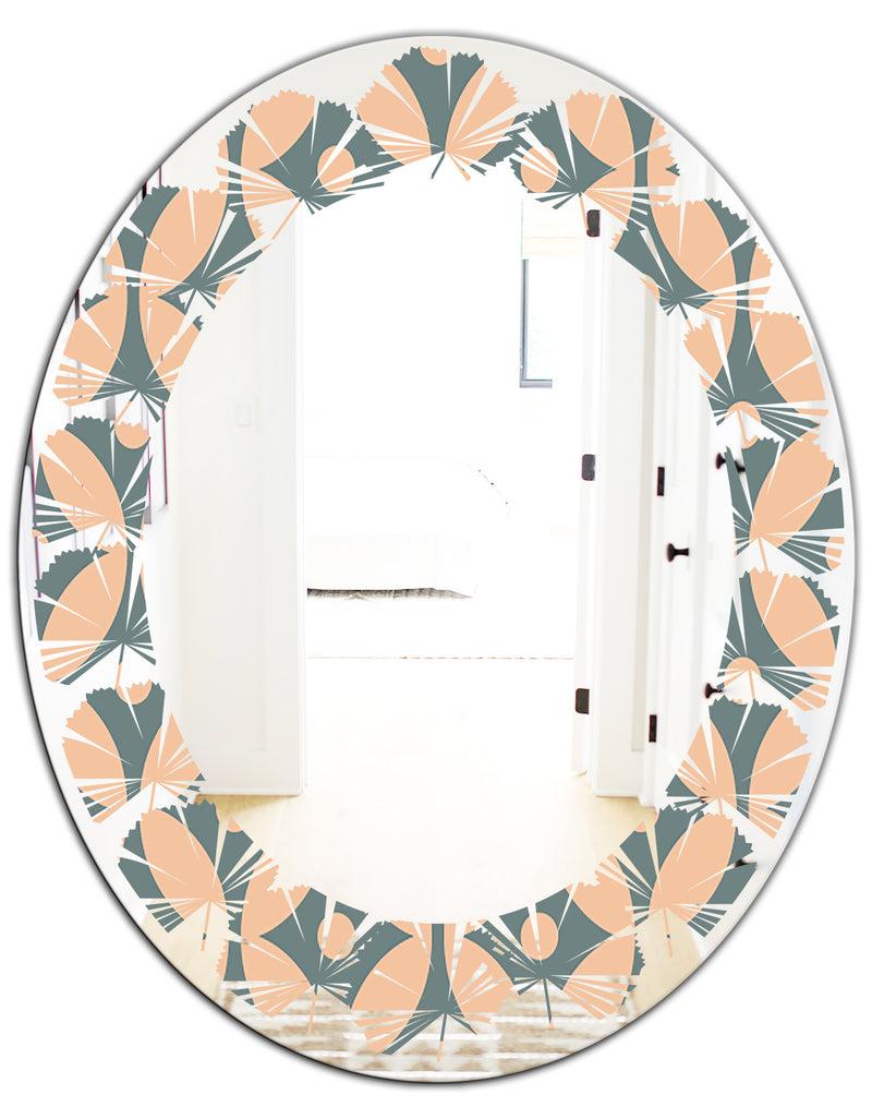 DesignQ Retro Pattern Abstract Design IV - Modern Round Or Oval Wall Mirror - Leaves