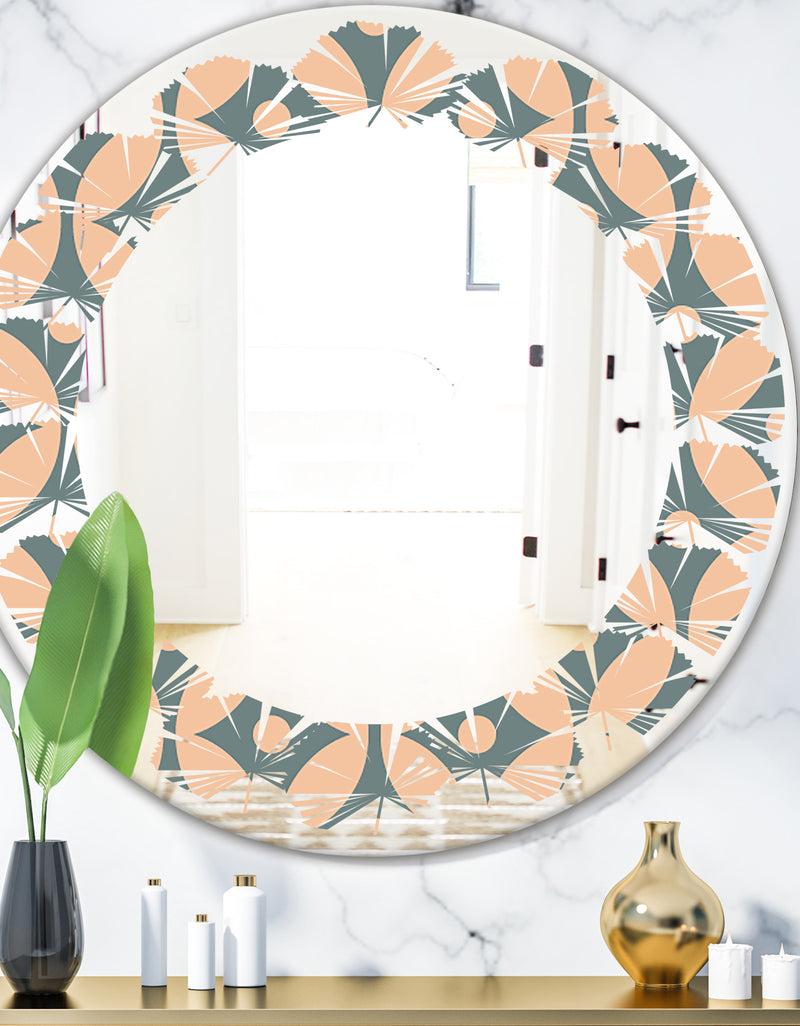 DesignQ Retro Pattern Abstract Design IV - Modern Round or Oval Wall Mirror - Leaves