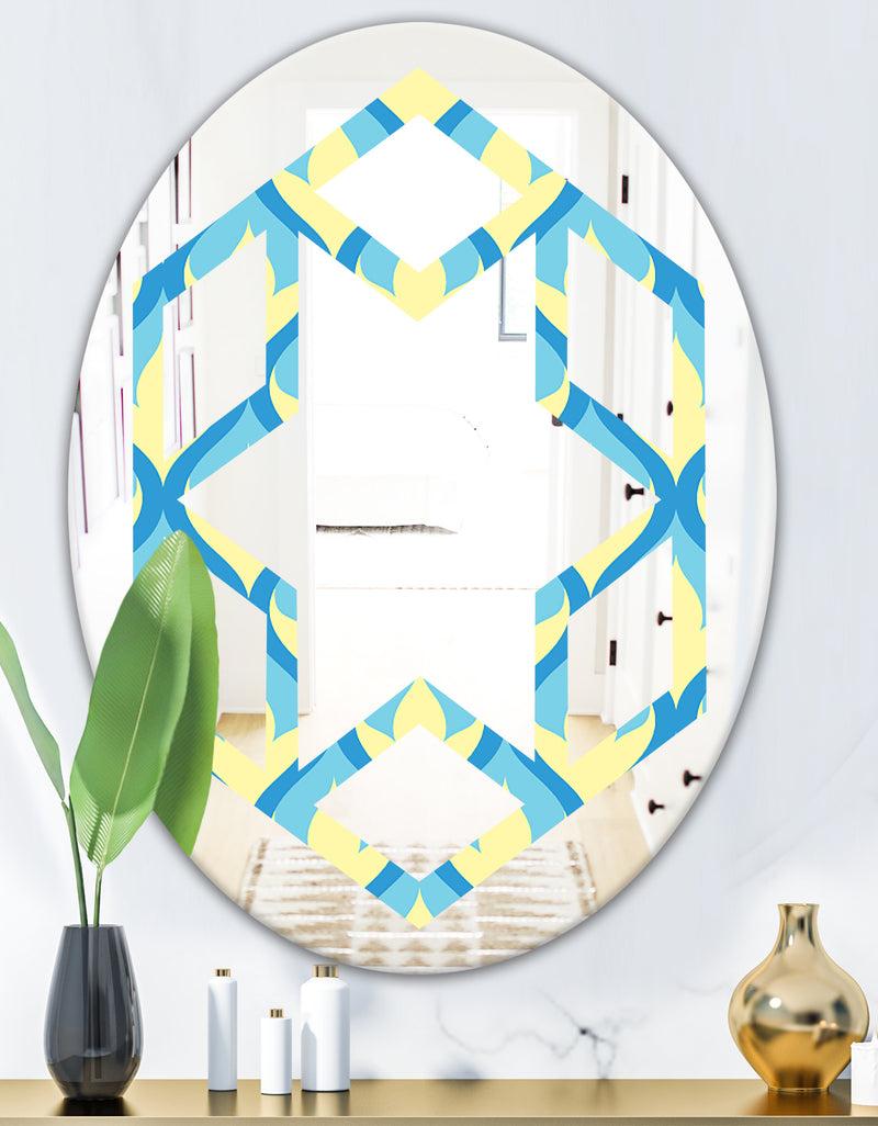 DesignQ Retro Pattern Abstract Design IX - Modern Round Or Oval Wall Mirror - Hexagon Star