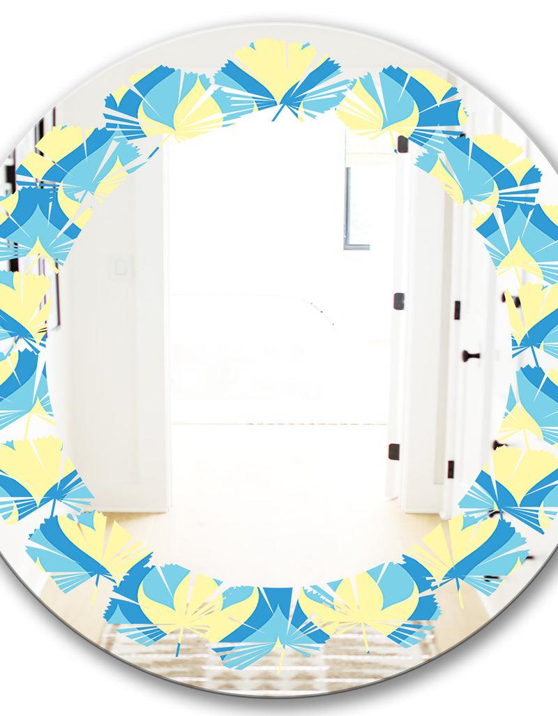 DesignQ Retro Pattern Abstract Design IX - Modern Round Or Oval Wall Mirror - Leaves