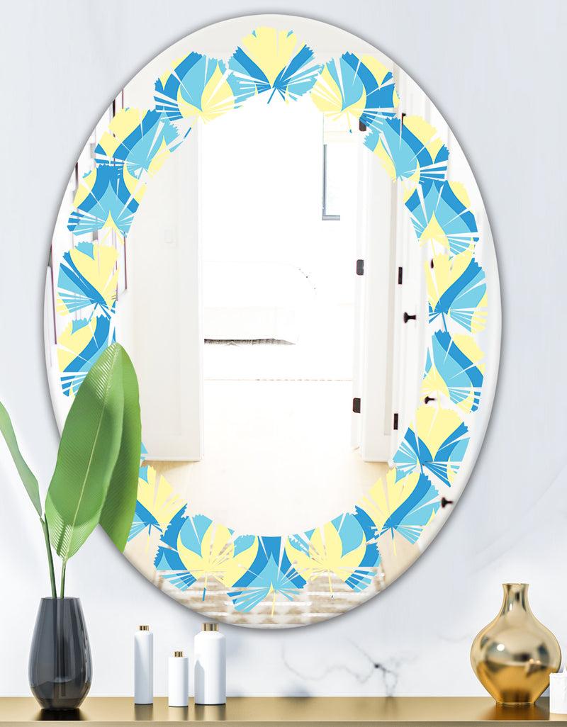 DesignQ Retro Pattern Abstract Design IX - Modern Round Or Oval Wall Mirror - Leaves