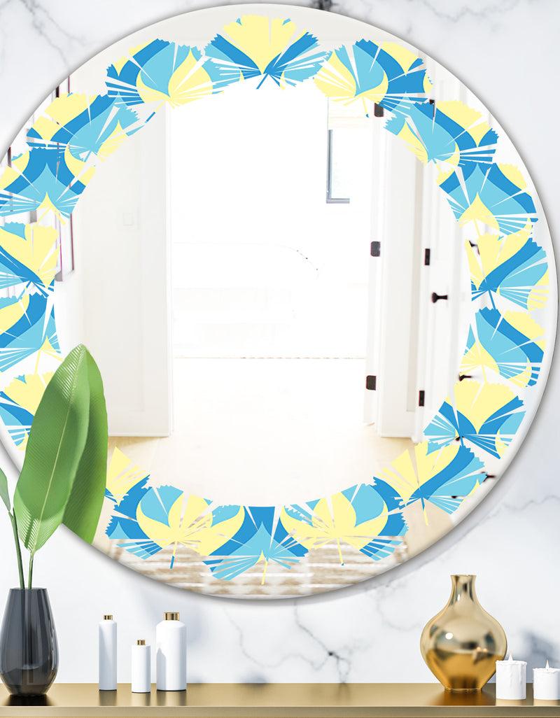 DesignQ Retro Pattern Abstract Design IX - Modern Round or Oval Wall Mirror - Leaves