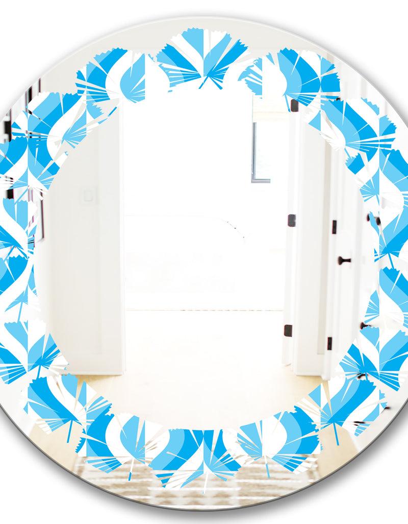 DesignQ Retro Pattern Abstract Design VI - Modern Round Or Oval Wall Mirror - Leaves