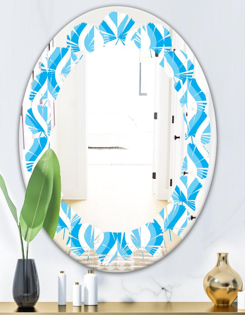 DesignQ Retro Pattern Abstract Design VI - Modern Round Or Oval Wall Mirror - Leaves