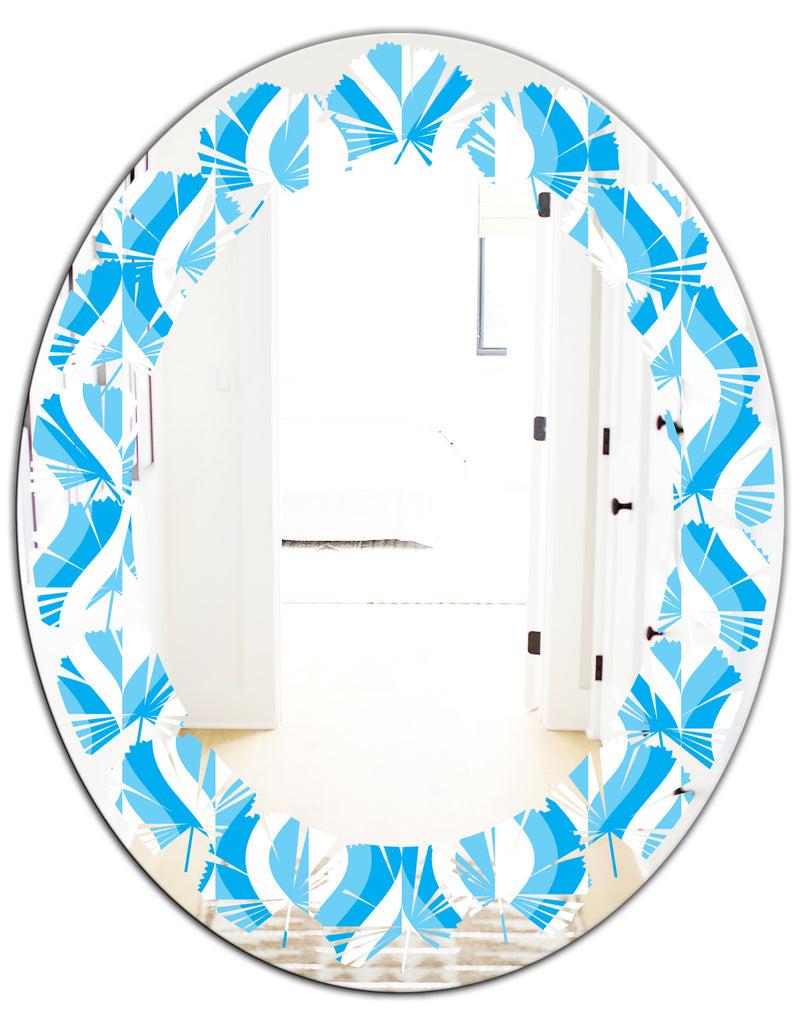 DesignQ Retro Pattern Abstract Design VI - Modern Round Or Oval Wall Mirror - Leaves