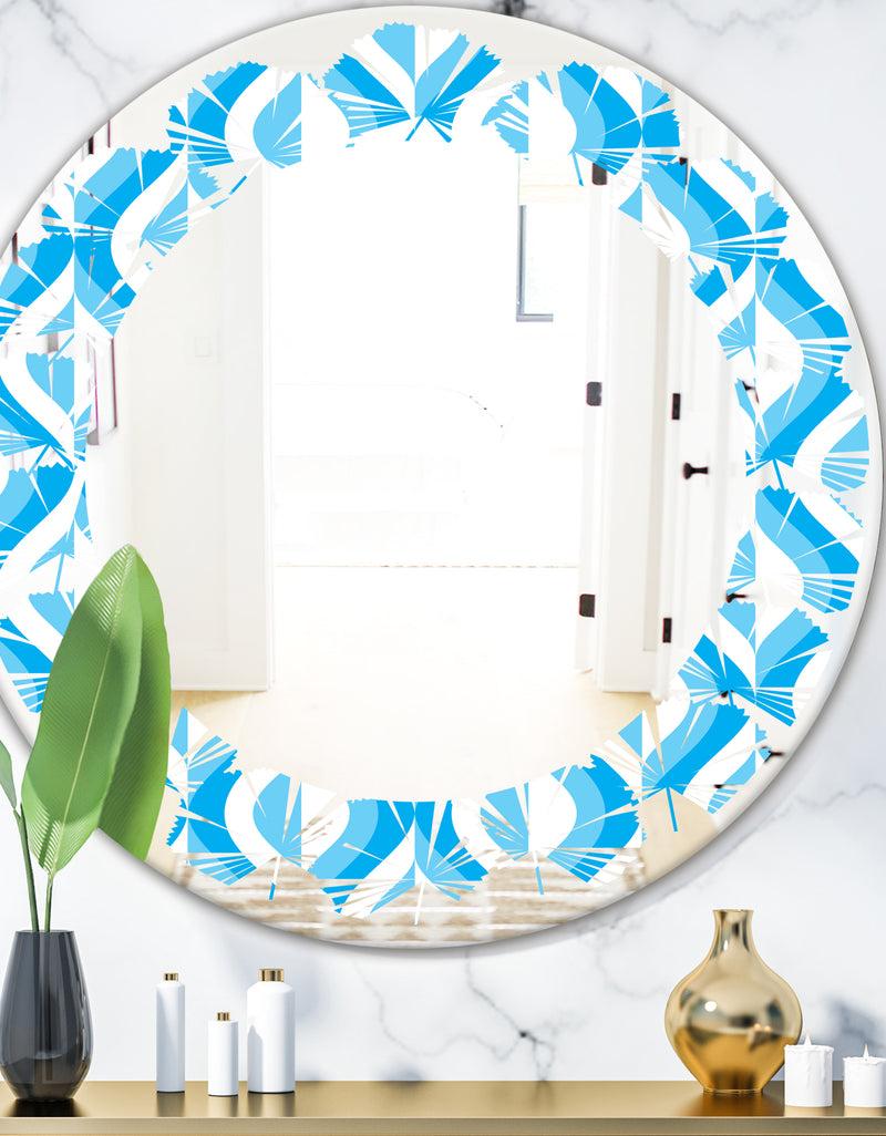DesignQ Retro Pattern Abstract Design VI - Modern Round or Oval Wall Mirror - Leaves