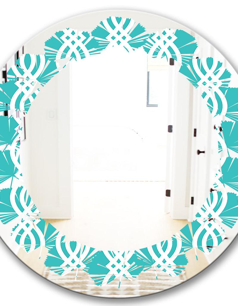 DesignQ Retro Pattern Abstract Design VII - Modern Round Or Oval Wall Mirror - Leaves