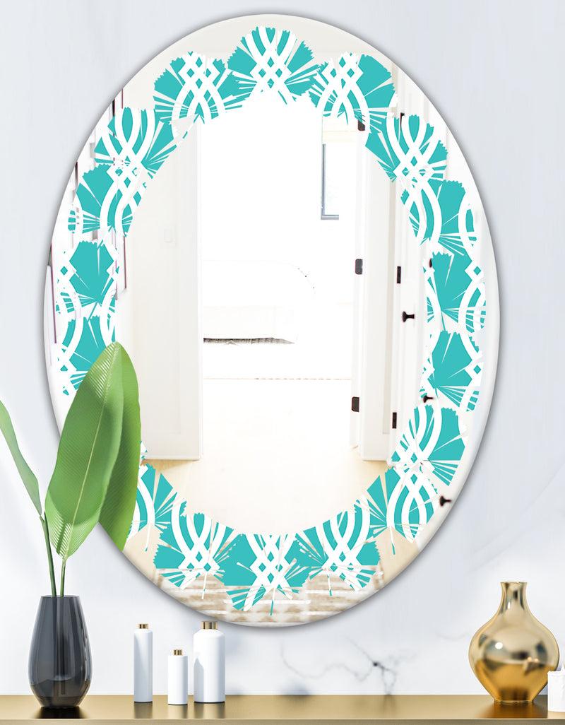 DesignQ Retro Pattern Abstract Design VII - Modern Round Or Oval Wall Mirror - Leaves
