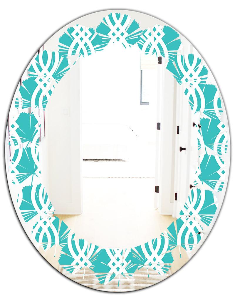 DesignQ Retro Pattern Abstract Design VII - Modern Round Or Oval Wall Mirror - Leaves