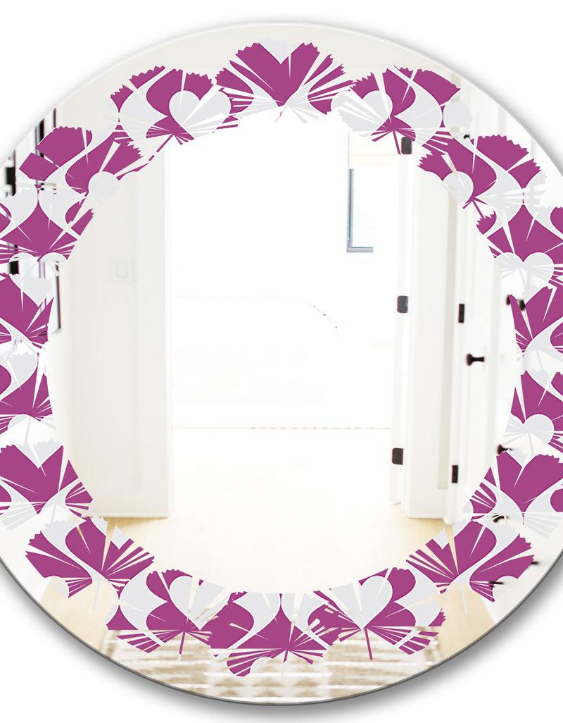DesignQ Retro Pattern Abstract Design VIII - Modern Round Or Oval Wall Mirror - Leaves