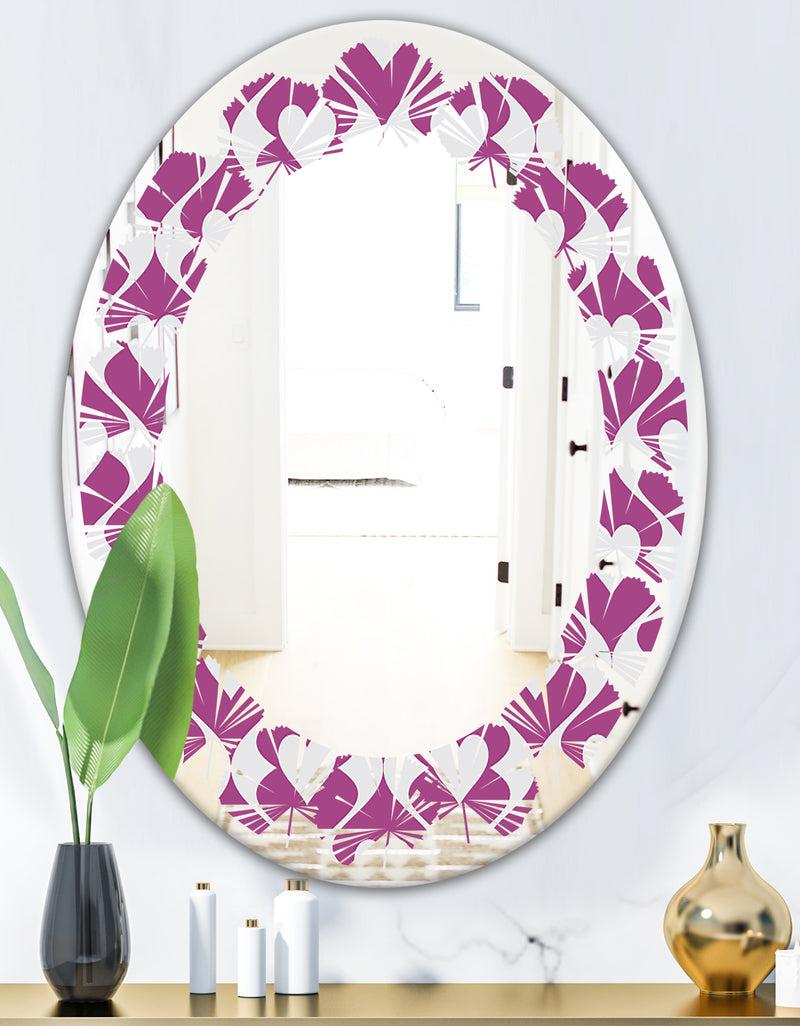 DesignQ Retro Pattern Abstract Design VIII - Modern Round Or Oval Wall Mirror - Leaves