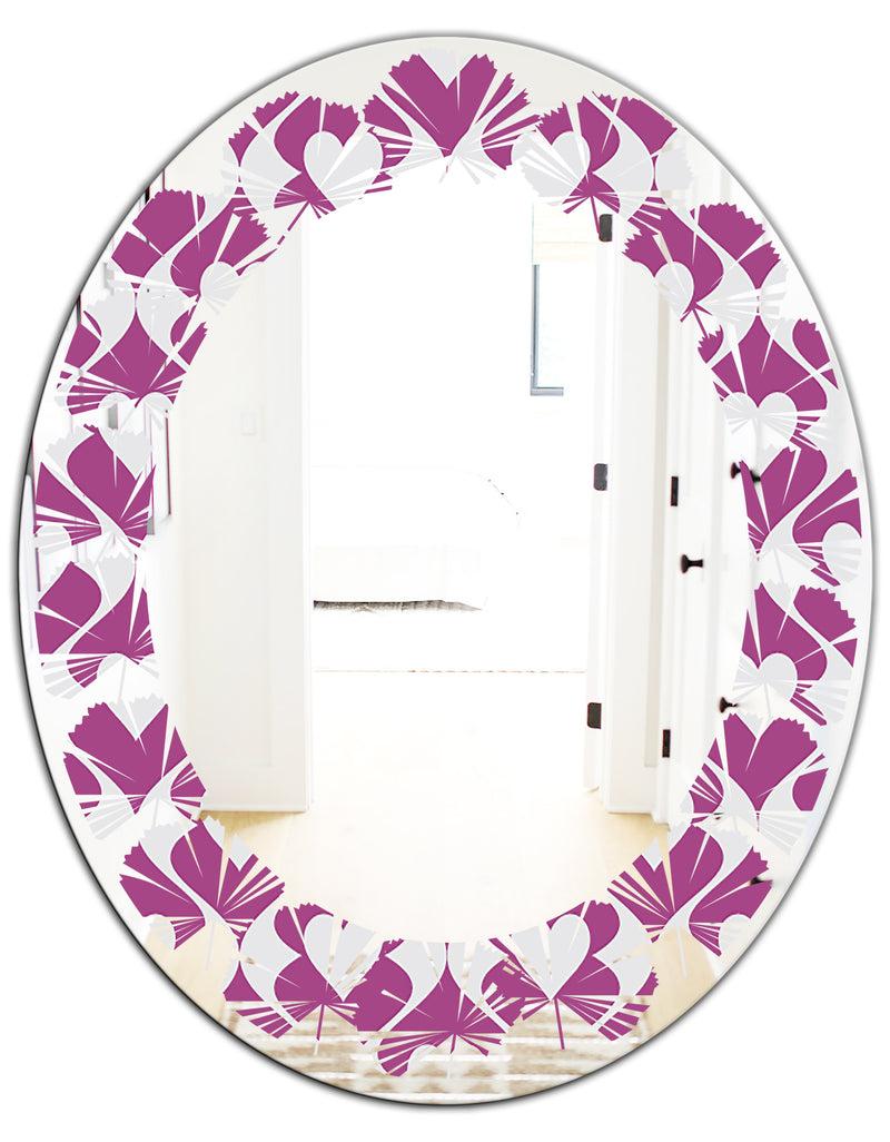 DesignQ Retro Pattern Abstract Design VIII - Modern Round Or Oval Wall Mirror - Leaves
