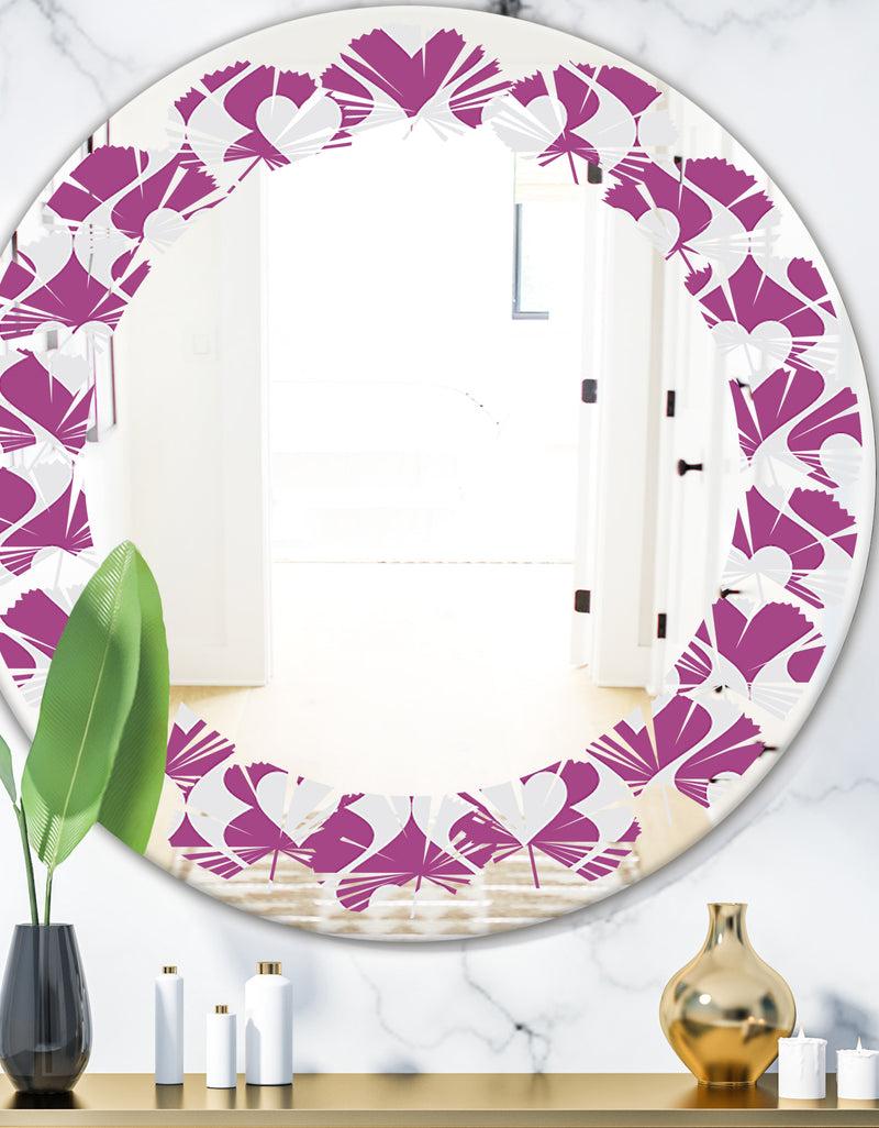 DesignQ Retro Pattern Abstract Design VIII - Modern Round or Oval Wall Mirror - Leaves