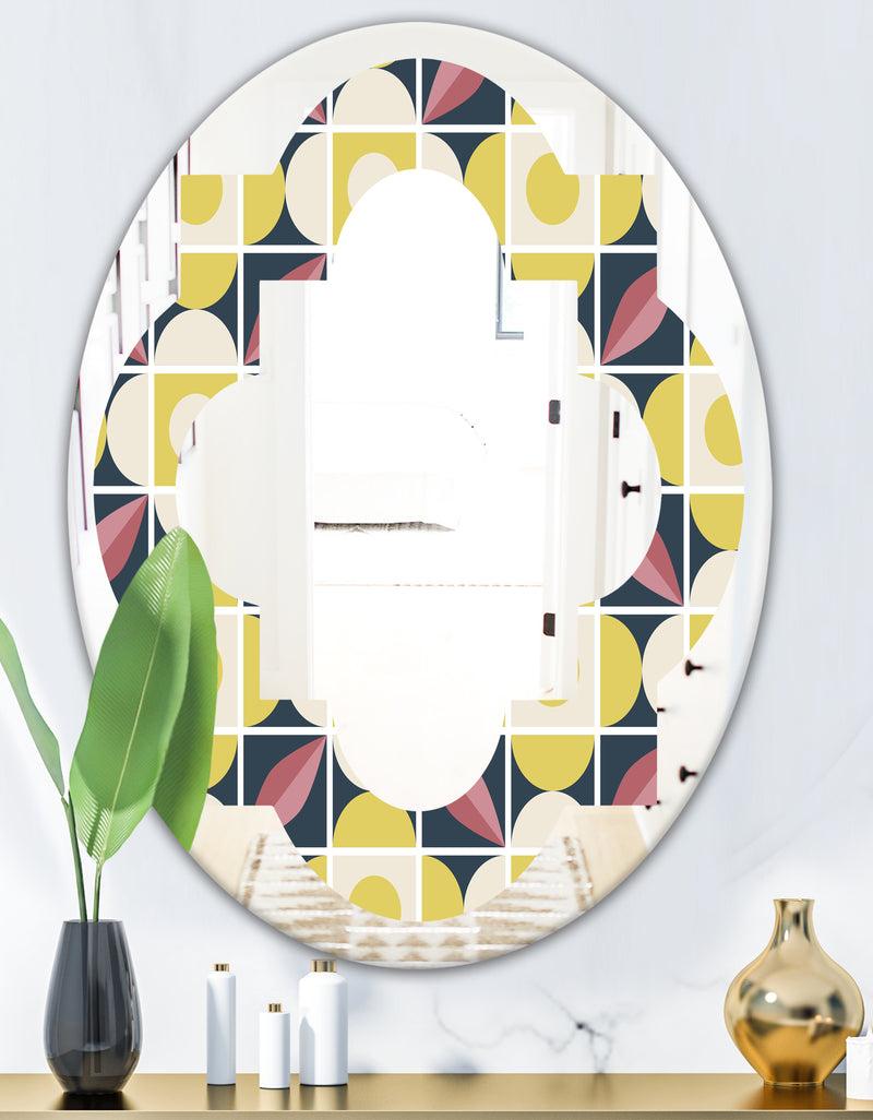 DesignQ Retro Pattern In Mosaic Style - Modern Round Or Oval Wall Mirror - Quatrefoil