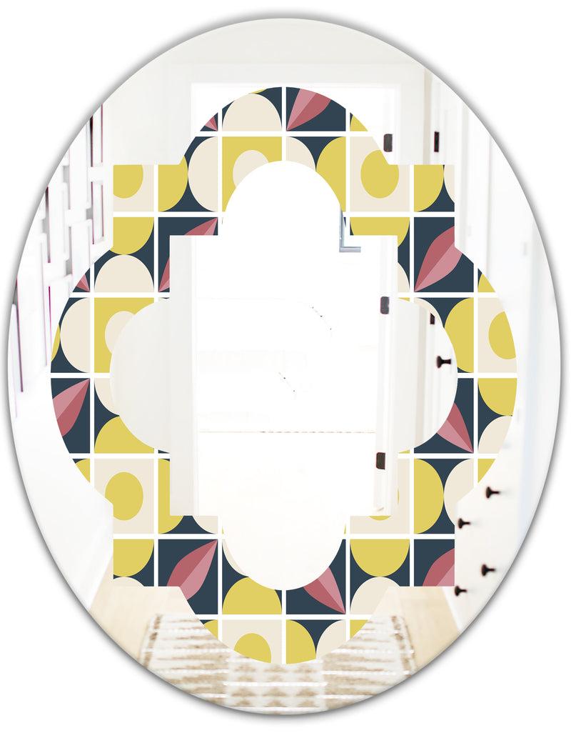 DesignQ Retro Pattern In Mosaic Style - Modern Round Or Oval Wall Mirror - Quatrefoil