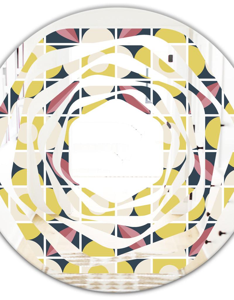 DesignQ Retro Pattern In Mosaic Style - Modern Round Or Oval Wall Mirror - Whirl