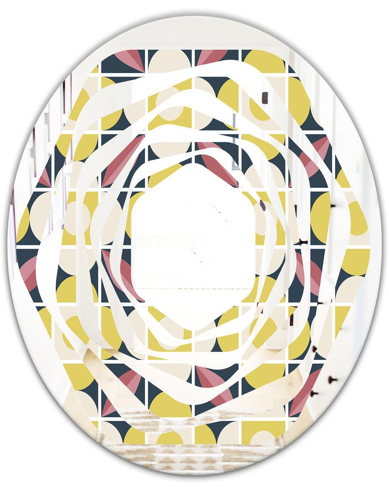 DesignQ Retro Pattern In Mosaic Style - Modern Round Or Oval Wall Mirror - Whirl