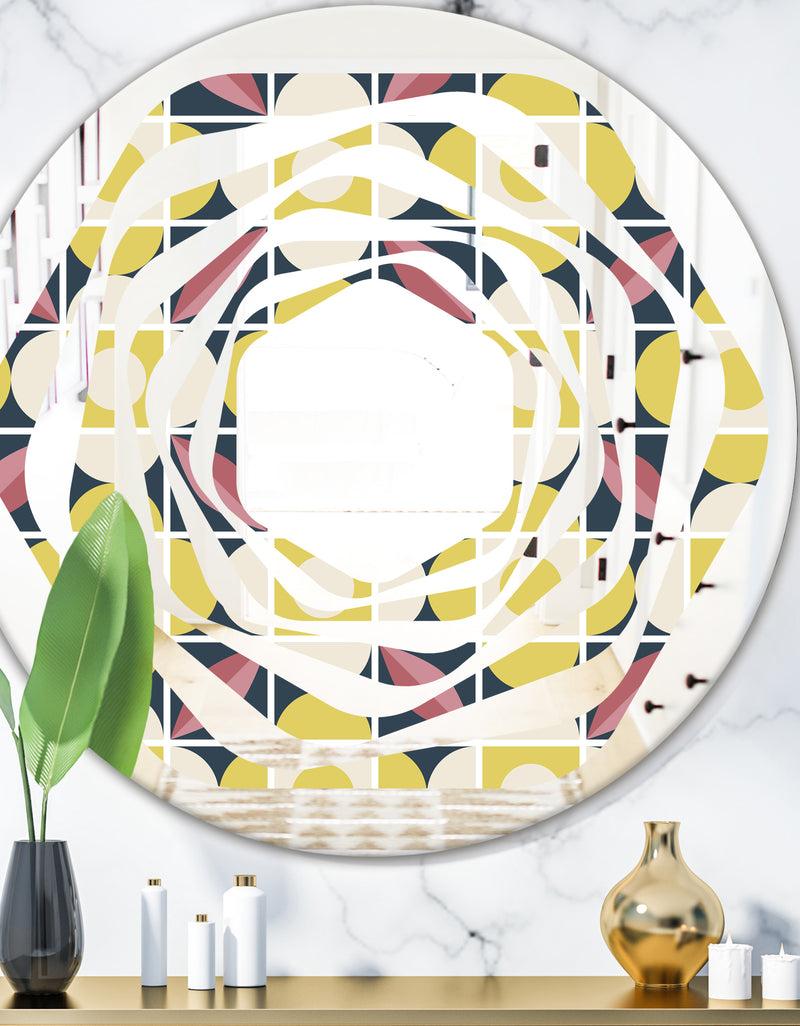 DesignQ retro pattern in mosaic style - Modern Round or Oval Wall Mirror - Whirl