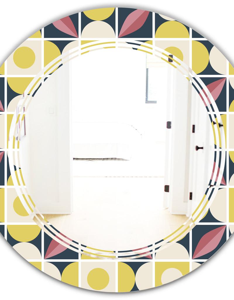 DesignQ Retro Pattern In Mosaic Style - Modern Round Or Oval Wall Mirror - Triple C