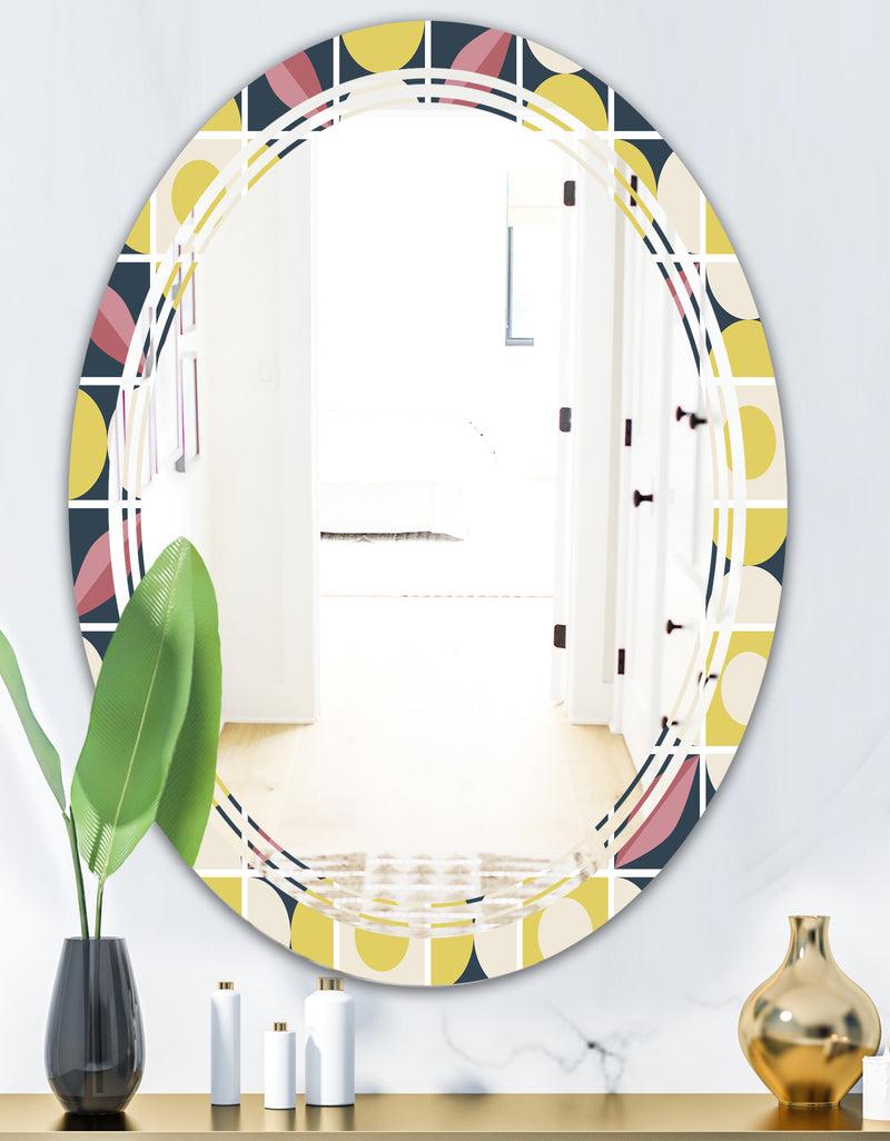 DesignQ Retro Pattern In Mosaic Style - Modern Round Or Oval Wall Mirror - Triple C