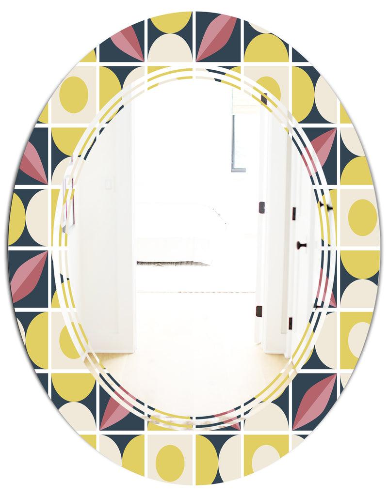 DesignQ Retro Pattern In Mosaic Style - Modern Round Or Oval Wall Mirror - Triple C