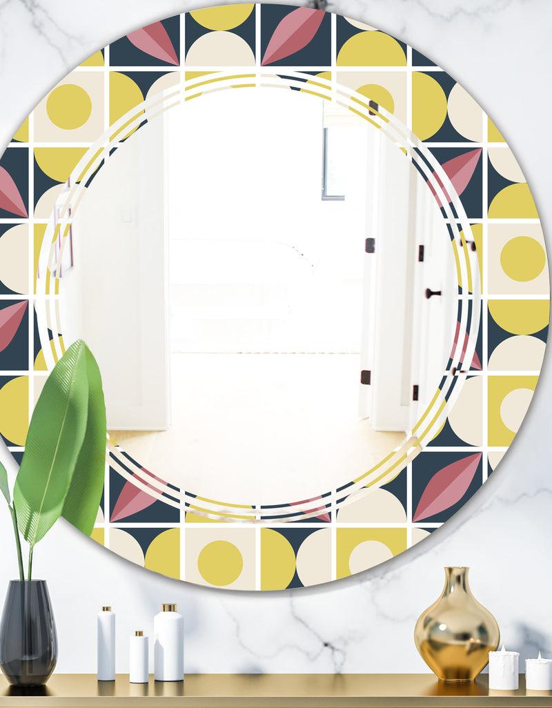 DesignQ retro pattern in mosaic style - Modern Round or Oval Wall Mirror - Triple C