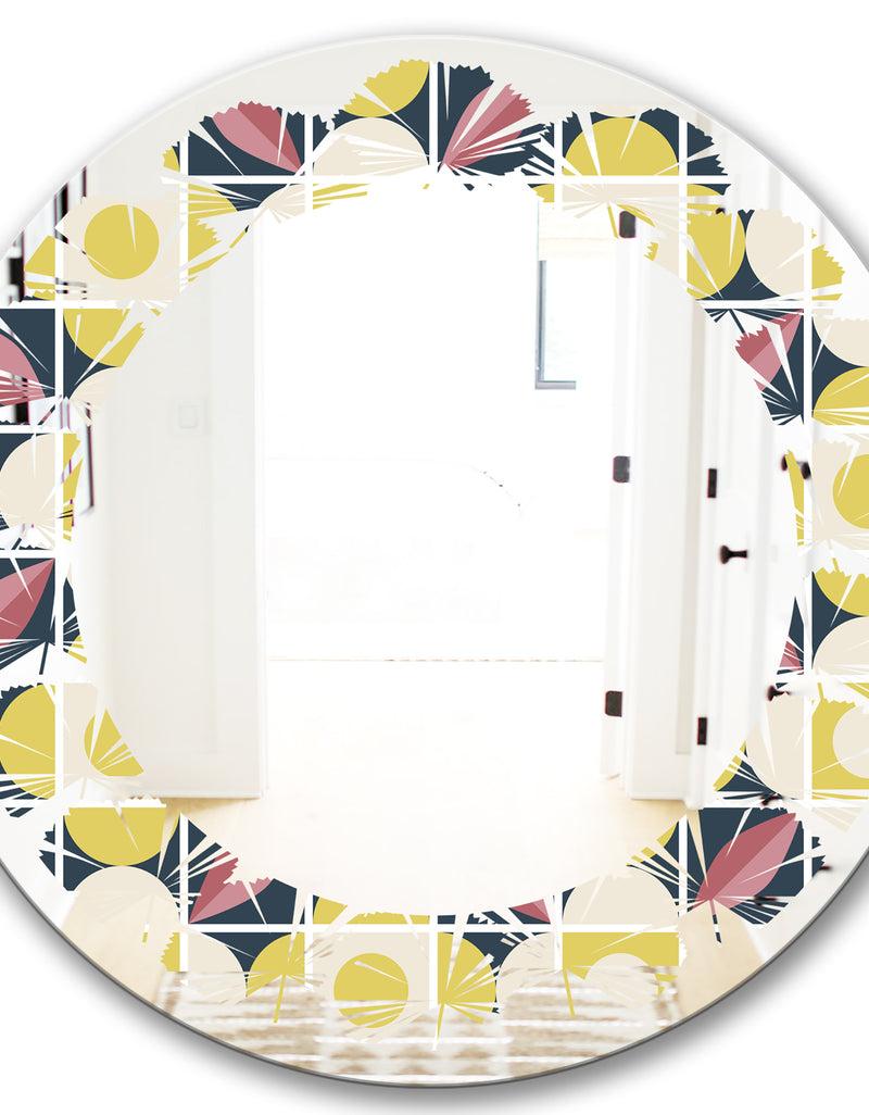 DesignQ Retro Pattern In Mosaic Style - Modern Round Or Oval Wall Mirror - Leaves