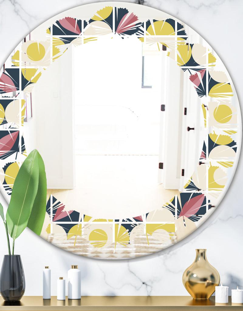 DesignQ retro pattern in mosaic style - Modern Round or Oval Wall Mirror - Leaves