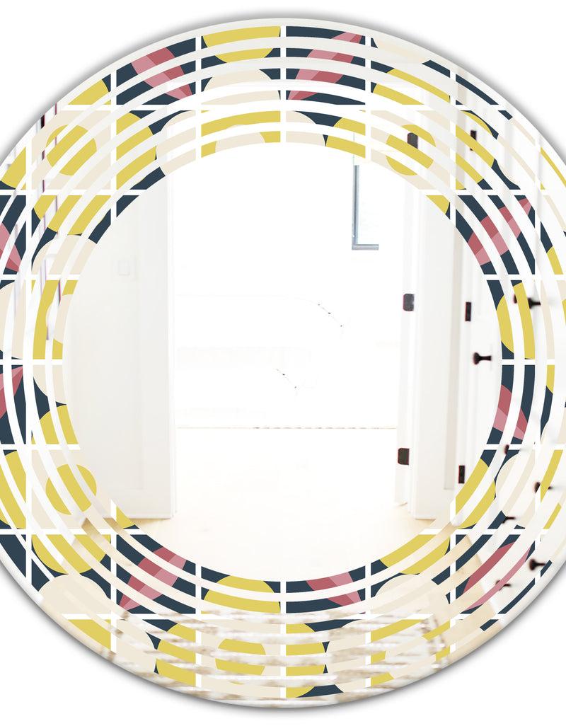 DesignQ Retro Pattern In Mosaic Style - Modern Round Or Oval Wall Mirror - Wave